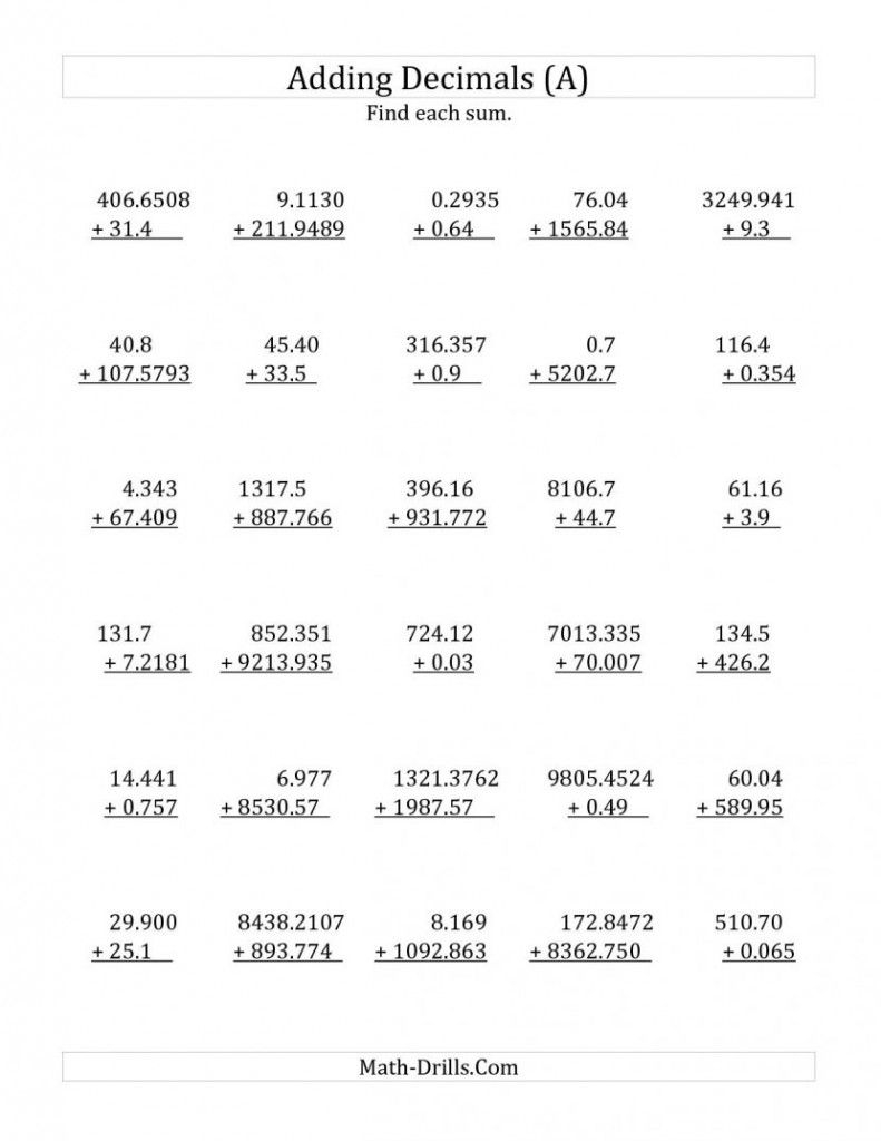 Adding Subtracting Multiplying And Dividing Decimals Printable Adding Subtracting Multiplying And Dividing Decimals Printable