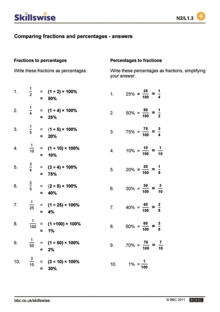 Comparing Fractions Decimals And Percents Worksheets Fracciones