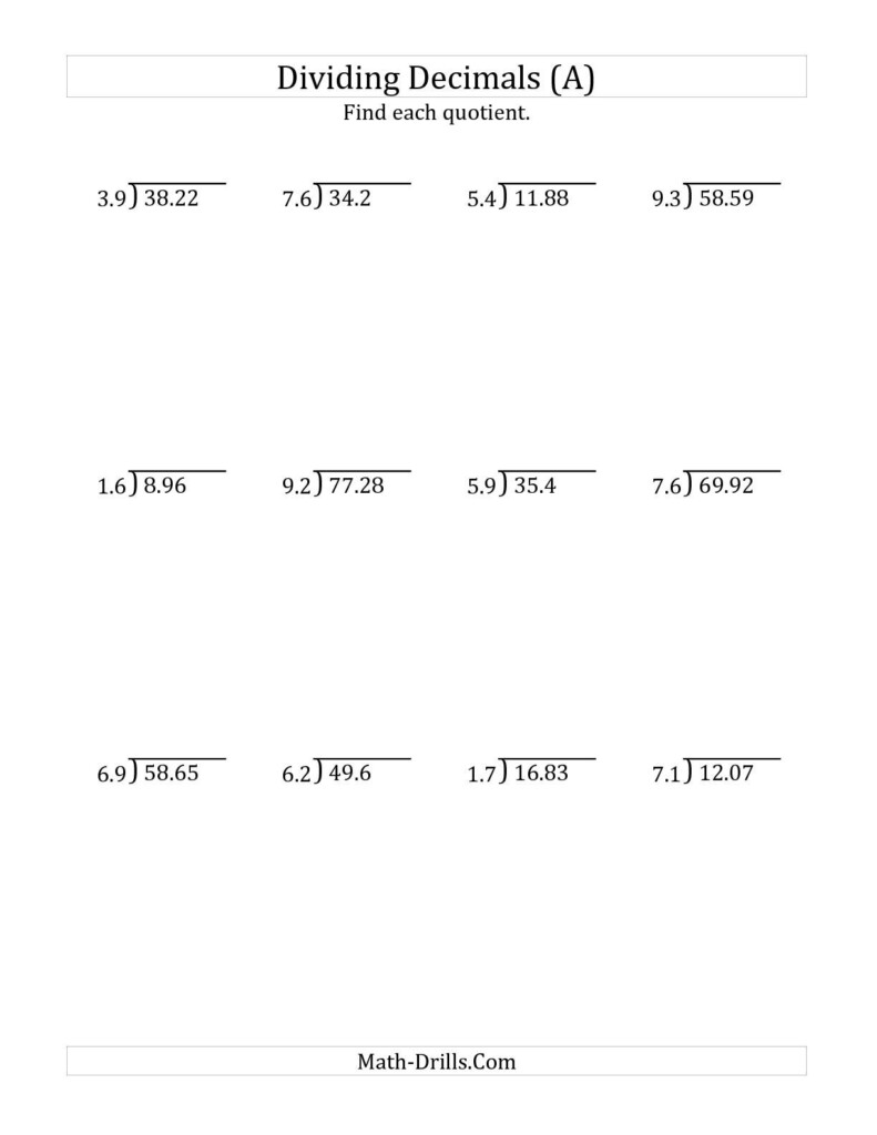 Worksheet On Dividing Decimals For 6th Grade My Worksheet Time
