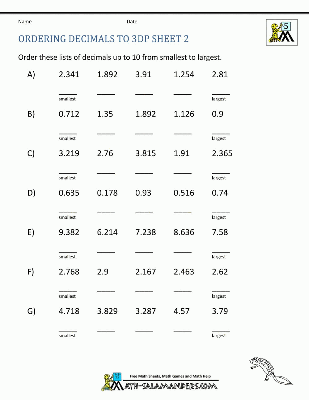 Comparing Decimals Worksheet 5Th Grade Db Excel Comparing Decimals Worksheet 5Th Grade Db excel