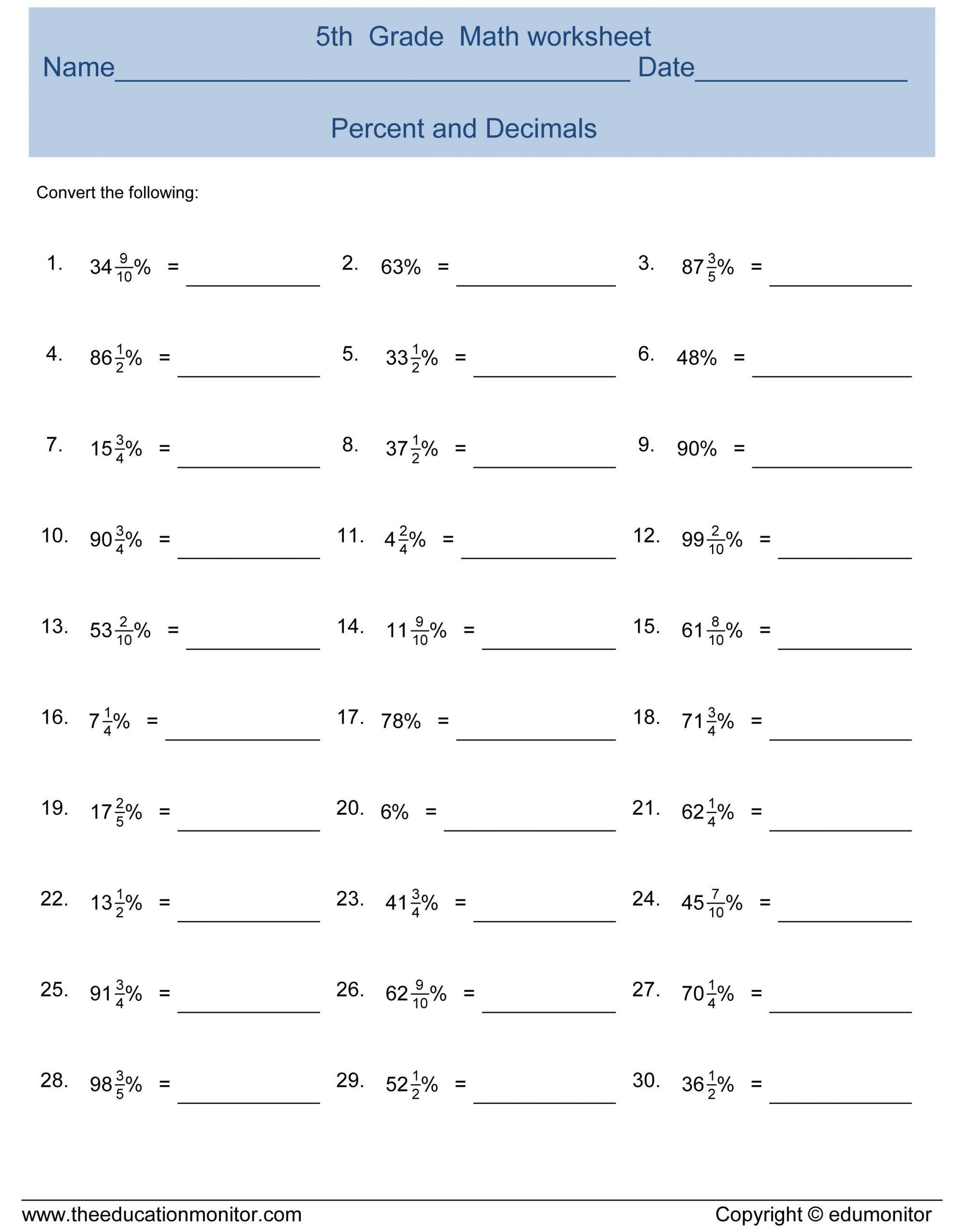 Converting Fractions To Decimals Worksheet 5th Grade Answer Key Converting Fractions To Decimals Worksheet 5th Grade Answer Key