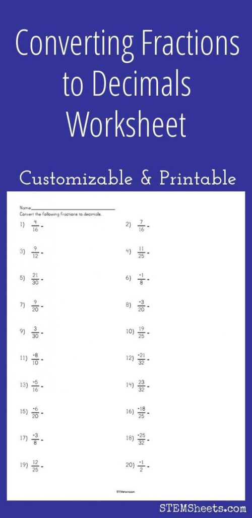 Converting Fractions To Decimals Worksheet Customizable And Printable