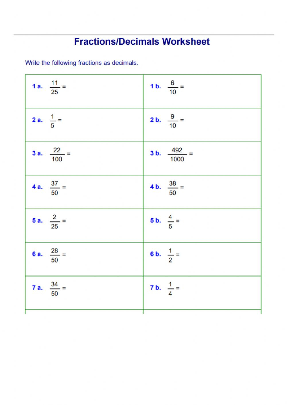 Converting Fractions To Decimals Worksheet With Answers Worksheets 