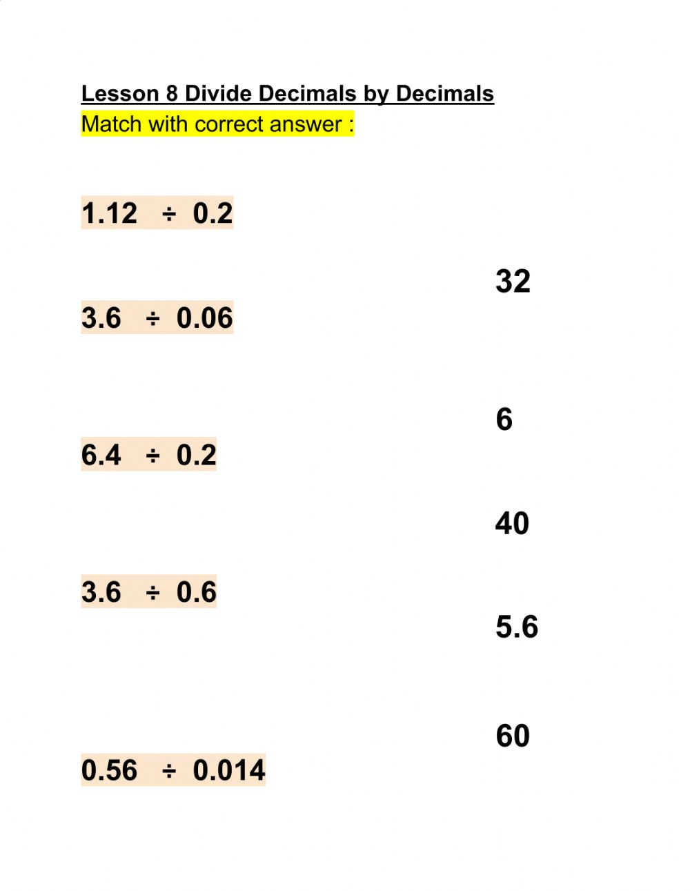 lesson 8 homework practice divide decimals by decimals