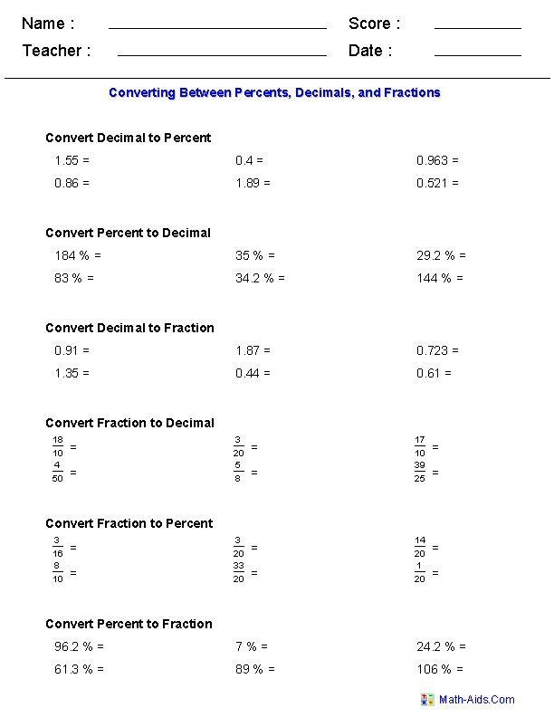 Repeating Decimals To Fractions Worksheet Converting Decimals To