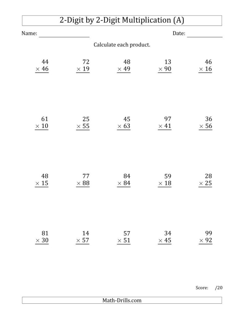 2 By 2 Digit Multiplication Worksheets Times Tables Worksheets