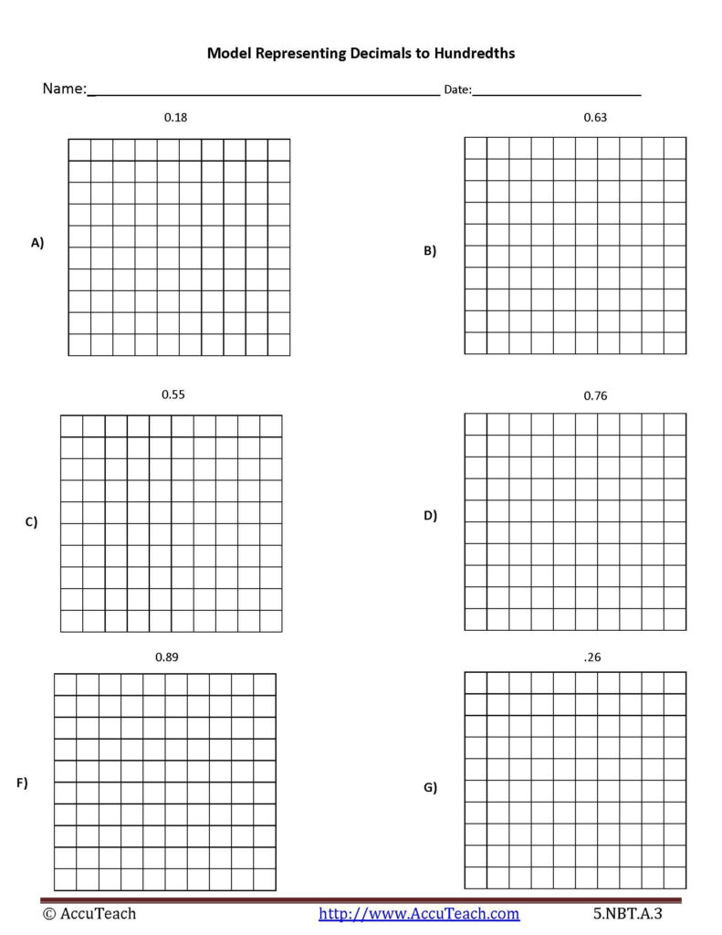 5 NBT A 3 Representing Decimals To Hundredths Worksheet Activity 13 
