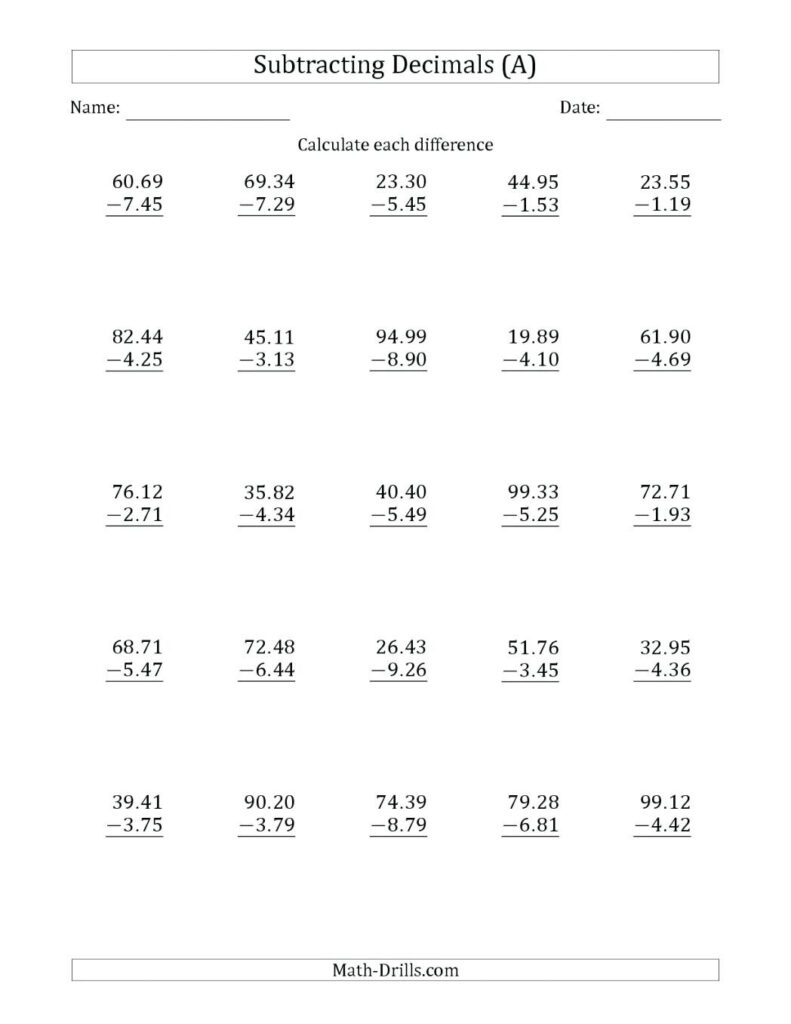 5th Grade Decimal Review Worksheet Decimal Worksheets