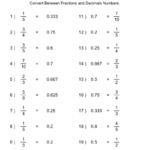 Converting Fractions Decimals Worksheet