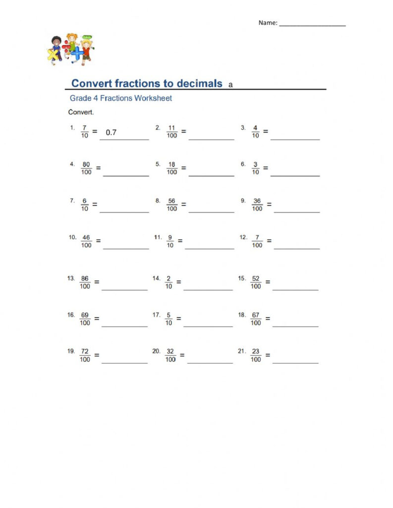 Converting Fractions Worksheet 4th Grade