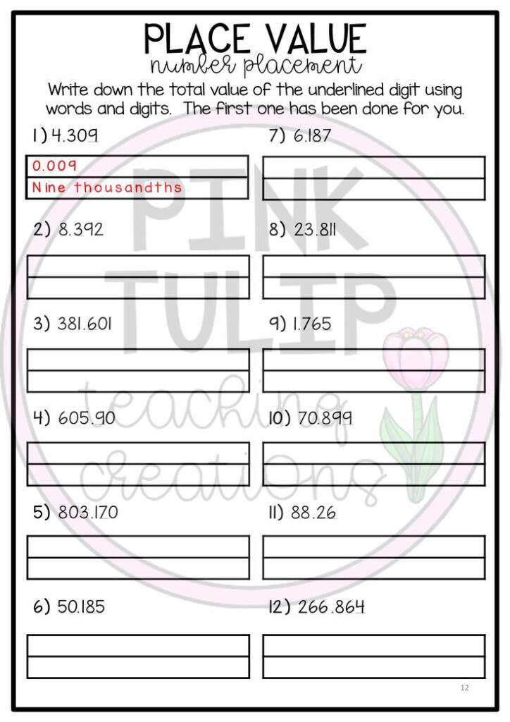 Decimal Place Value Interactive Worksheet Decimal Place Value To 