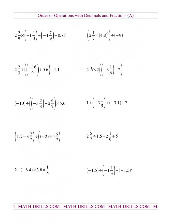 Order Of Operations Fractions Worksheets 99Worksheets