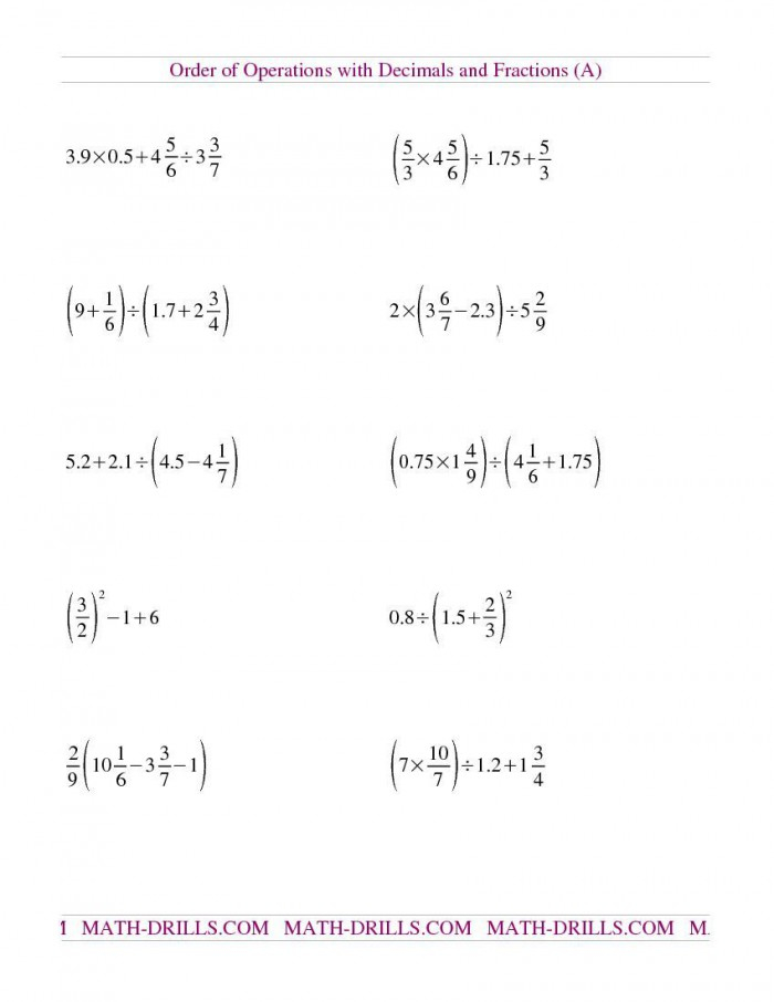 Order Of Operations Fractions Worksheets 99Worksheets Order Of Operations Fractions Worksheets 99Worksheets