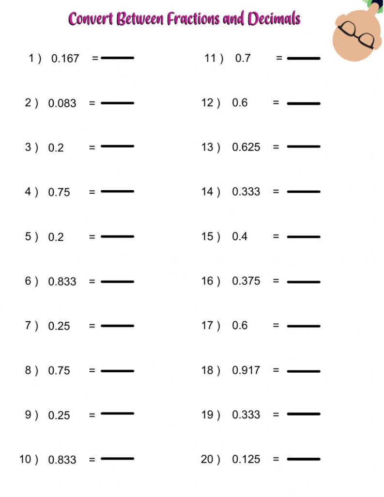 Repeating Decimal To Fraction Worksheet