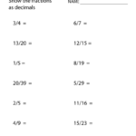 Seventh Grade Fractions And Decimals Worksheet Printable Decimals